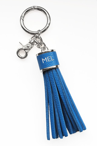 The Mel Boteri Pebbled-Leather Tassel Charm | Capri Blue Leather With Silver Hardware | Mel Boteri Gift Ideas