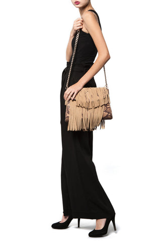 'The Fashion Sight' Python + Suede Fringe Leather Handbag | Modeled | Mel Boteri