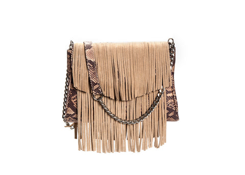 'The Fashion Sight' Python + Suede Fringe Leather Handbag | Detail View | Mel Boteri