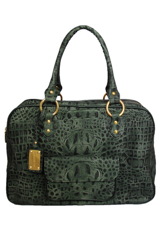 Army Green Croc-Embossed 'Cynthia' Tote