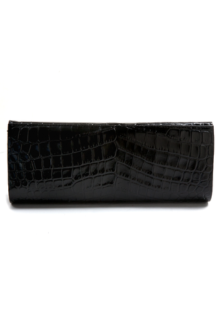 Mel Boteri | 'Audrey' Cocktail Clutch | Black, Croc-Effect Glazed Leather | Back