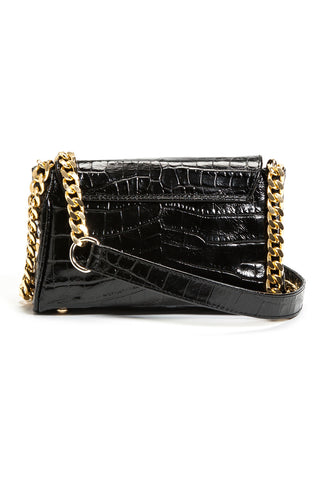 'Emmy' Glossy Black Croc-Embossed Convertible Clutch | Back View| Mel Boteri Handbags