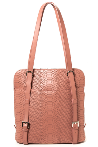 Mel Boteri | Dianne Convertible Tote Backpack | Blush Snake-Effect Leather | Back View