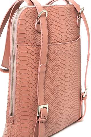 Mel Boteri | Dianne Convertible Tote Backpack | Blush Snake-Effect Leather | Detail View