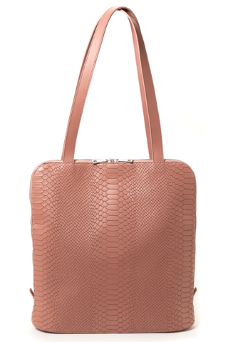 Mel Boteri | Dianne Convertible Tote Backpack | Blush Snake-Effect Leather | Front