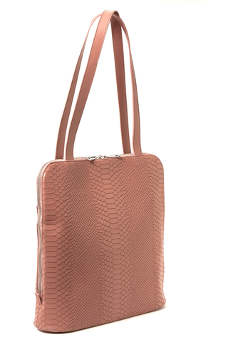 Mel Boteri | Dianne Convertible Tote Backpack | Blush Snake-Effect Leather | Side View