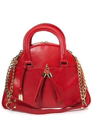 Red Smooth Leather 'Marissa' Small Tote Handbag | Mel Boteri | Front View With Detachable Straps