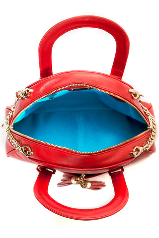 Red Smooth Leather 'Marissa' Small Tote Handbag | Mel Boteri | Signature Turquoise Interior