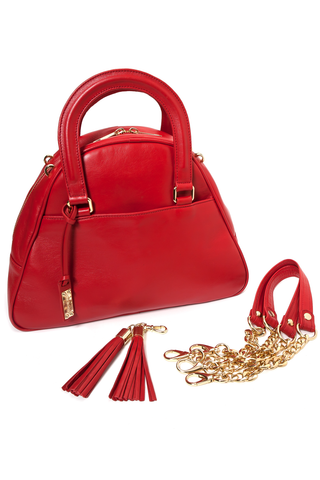 Red Smooth Leather 'Marissa' Small Tote Handbag | Mel Boteri | Detachable Details