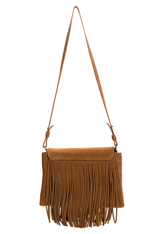 Mel Boteri | Tan Suede Leather 'Taylea' Fringed Handbag | Back View