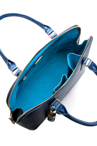 Mel Boteri | Blue Saffiano Leather 'Watson' Tote | Interior