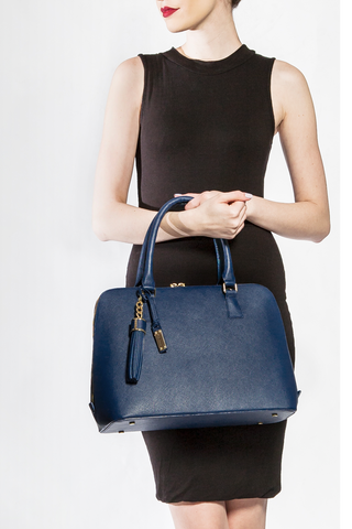 Mel Boteri | Blue Saffiano Leather 'Watson' Tote | Model
