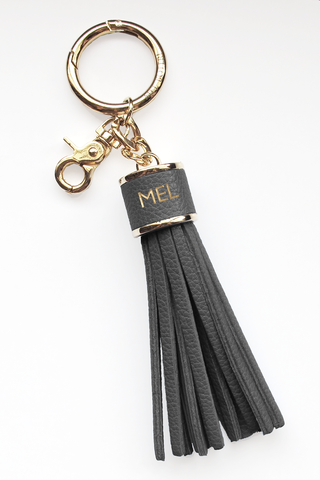 The Mel Boteri Pebbled-Leather Tassel Charm | Stone Leather With Gold Hardware | Mel Boteri Gift Ideas