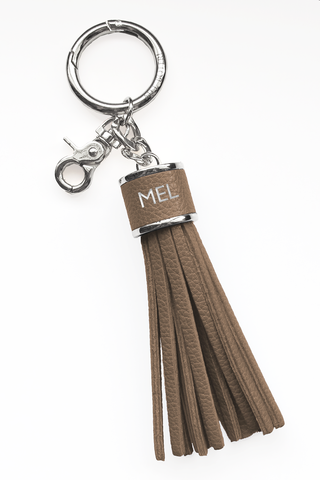 The Mel Boteri Pebbled-Leather Tassel Charm | Oak Leather With Silver Hardware | Mel Boteri Gift Ideas