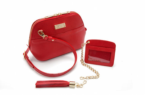 Red Saffiano Leather 'Watson Mini' Cross-Body & Clutch | Mel Boteri | Details