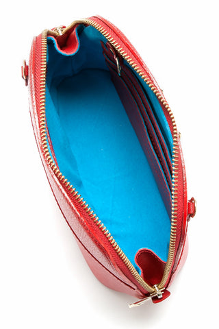 Red Saffiano Leather 'Watson Mini' Cross-Body & Clutch | Mel Boteri | Interior